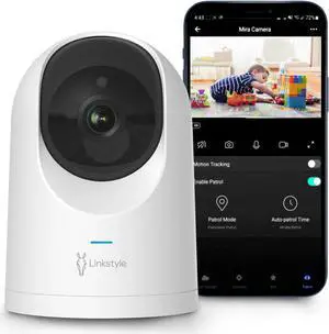 LINKSTYLE® MIRA II Baby Monitor Camera, 2K QHD WiFi Indoor Security Camera with Advanced Motion Detection, Human & Pet AI Tracking, Night Vision, 2-Way Audio, Patrol Modes, Dual (Cloud/SD)