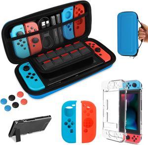 13-in-1 Carrying Case for Nintendo Switch Accessories Bundle - with Protective Hard Travel Carrying Case Pouch, Clear Cover Case, Screen Protector, 10 Games Slots, Silicone Cover for Joy-Con (Blue)