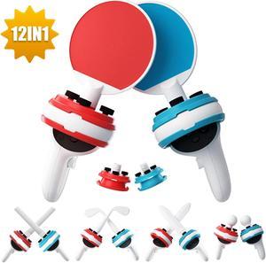 12-in-1 VR Touch Controller Accessories Set - Fit for Oculus/Meta Quest 2 Controller, Dual Extension Handle Grips Fit for Golf, Table Tennis, Lightsaber Sensing Ball, VR Workout Games
