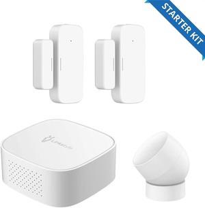 LINKSTYLE® Smart Home Security Bundle, 4Pcs Security System Kit Includes Door and Window Sensors, PIR Motion Detection Sensor, Wireless Gateway Hub with App & Voice Controls