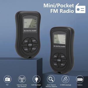 Mini FM Digital Radio Pocket - LCD Stereo Walking Portable Receiver 3.5mm Earphone (Black)