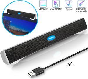 USB Computer Speakers - 3.5mm USB Mini Clip-on Laptop Sound Bar Stereo 2.0 Channel Wired PC Speakers for TV Desktop Laptop Tablets Monitor Notebook (White)