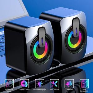 Mini Computer Speakers - RGB Gaming Speaker for Desktop Laptop PC, USB-Powered Speaker with 2.0 Channel Stereo Sound, Volume Control, 3.5mm Aux, Wired Speaker for Cellphone, Tablet, TV, Game Console