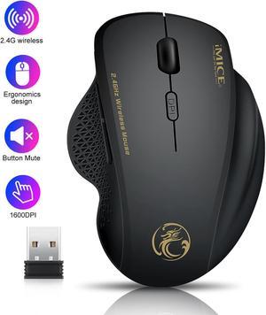 Wireless Ergonomic Mouse - 2.4G Optical Mouse with 6 Buttons, 800/1200/1600 3 Levels DPI, USB Receiver, Portable Computer Mouse for Laptop, PC, MacBook, Desktop (Black)