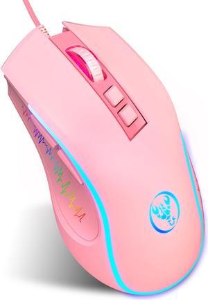 Gaming Mouse - Wired USB Computer Mouse with 4 Adjustable DPI, RGB Backlit LED, Side Buttons, Ergonomic Optical Mice for PC, Laptop, Windows, Mac, Gamer (Pink)