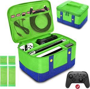 Travel Carrying Case for Nintendo Switch/OLED  - Portable Storage Messenger Bag for Nintendo Switch / OLED Console Game Accessories (Blue&Green)