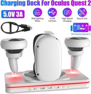 VR Gaming Headset and Controller Fast Charging Dock - for Oculus/ Meta Quest 2 with RGB Light and 3 USB 2.0 Ports,USB Type-C Cable for Fast Charging (White)