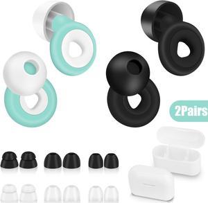 2 Pairs Soft Silicone Ear Plugs - with 25dB NRR Noise Canceling Reduction & Reusable for Snoring, Work, Study S/M/L Tips (Black & Blue)