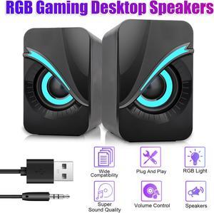 RGB Lighting Wired small Computer Speaker - Dual 3W Speakers, 3.5mm jack,USB Powered, Perfect for Music, Movies, and Gaming