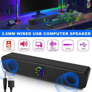 RGB 3.5mm Computer Speaker Sound Bar  6W Wired Bass Audio with USB Power, for Gaming, Home, Outdoor, Party