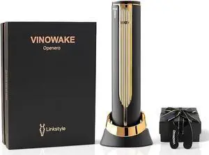 LINKSTYLE OPENERO Electric Wine Bottle Opener, Luxury Automatic Wine Corkscrew with Foil Cutter and Charging Base (Gold)