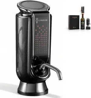 LINKSTYLE TRIOVINO, Luxurious 3-in-1 Electric Wine Aerator, Dispenser and Vacuum Saver - For Improving Taste, Aroma and Wine Preservation (Silver)