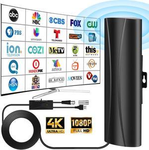 4K Ultra HD Indoor and Outdoor Digital TV Antenna - with 28dBi Gain 600 Mile Range with Amplifier Signal Booster - Includes 32.8 ft Coaxial Cable (Black)