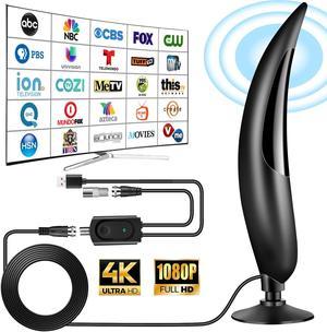 4K 1080P Amplified HDTV Digital Antenna - Indoor/Outdoor 400+ Miles Range Digital HD VHF UHF TV Receiver with 25dBi Gain and 9.8ft Coaxial Cable (Black)