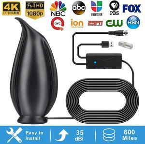 4K Ultra HD Indoor Digital TV Antenna - with 35dBi Gain 600-Mile Range with Amplifier Signal Booster - Includes 16.4ft Coaxial Cable (Black)