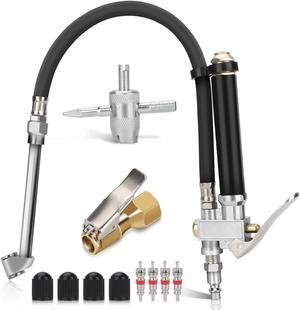 Tire Inflator with Dual Head Pressure Gauge (10-120 PSI) - Precision Inflation and Deflation for Cars, Trucks, and Motorcycles 1/4" NPT - 12" Hose