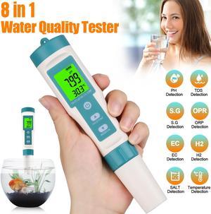 8 In 1 Water Quality Tester - Digital LCD PH/TDS/EC/ORP/TEMP/S.G./Salinity/H2 Meter