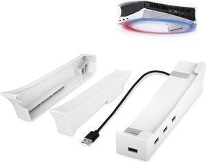Horizontal Stand for PS5 Slim with 4 Port USB Hub - Stable Base for Playstation 5 Slim Disc & Digital Edition, Space-Saving Controller Charging Holder