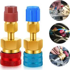 NSI 2 Pcs R1234YF to R134A Quick Coupler Adapters Conversion Kit - High & Low Side Quick Coupler Adapters Car AC Refrigerant System Evacuation Recharging ( Red, Blue)
