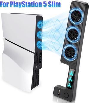NSI Quiet Cooling Fan for PS5 Slim with 3 Adjustable Speeds and Extra USB Port - Optimal Heat Dissipation for 2023 PS5 Slim Digital/Disc Edition (Black)
