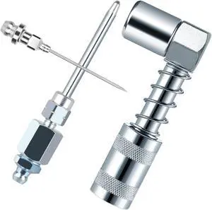 NSI 3 Pcs Grease Gun Accessory Kit - 90° Needle Fitting Nozzle with Adapter & Injector Needle,Corrosion-Resistant for Industrial & Automotive Use or Hard-to-Reach Fittings
