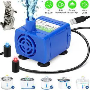 NSI Intelligent Cat Water Fountain Pump with LED Indicator - USB Rechargeable, Ultra Quiet, IP68 Waterproof (Blue)