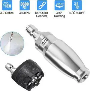NSI 6-in-1 Turbo High Pressure Washer Nozzle 1/4" Quick Connect, 3600 PSI Adjustable Spray Patterns