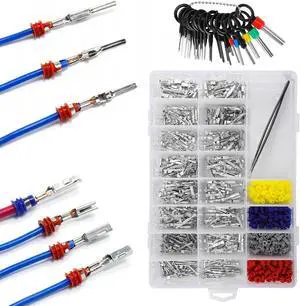 NSI 720Pcs 21Type Car Electrical Wire Terminal Pins Connector kit - 1/1.5/1.8/2.2/2.8/3.5mm Terminal Pins,300Pcs Waterproof Plugs,18 Terminal Removal Tools, For Automotive, Motorcycles, Trucks, Boats