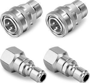 NSI 4 Pcs Pressure Washer Swivel Adapter Set, Stainless Steel M22 14mm to 3/8 Inch Quick Connect, 5000 PSI