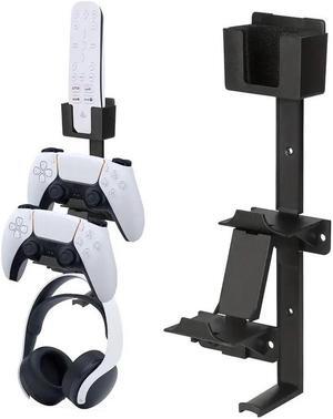 NSI Dual Game Controller & Headphone Wall Mount Holder  Organize Your PS5, PS4, Xbox ONE, Series X, Switch, and More with Media Remote Storage (Black)