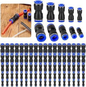 NSI 100 Pcs Air Hose Fittings Kit - Straight Push-to-Connect Pneumatic Connectors for Air Lines, Compatible with 4-16 mm Tubes, Quick Release (Blue & Black)
