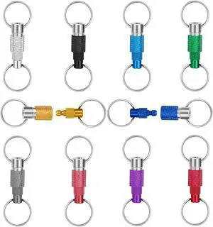 NSI 10 Pcs Detachable Keychains with 2 Split Rings - Quick Release Pull Apart Key Rings for Bags, Purses, and Belts