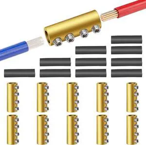 NSI 10 Pcs 6 AWG Gauge Wire Connector Nut Kit - 80A Quick Wiring Connection Terminal with Screws and Heat Shrink Tubes