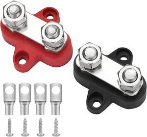 NSI 2 Pcs Dual Stud Battery Power Distribution Terminal Block,12V-48V Positive & Negative Busbar for Marine, Auto, and Industrial Applications (Red & Black)
