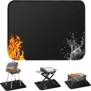 NSI 24x18 Inch Under Grill Mat - 4 Layer Fireproof & Heat Resistant Mat for Outdoor Tabletop and Patio Protection, Waterproof/Oil-Proof BBQ Mat (Black)