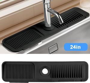 NSI 24 inches Silicone Faucet Mat - Splash Guard with Incline Slope, Ideal for Keeping Kitchen and Bathroom Sinks Dry and Organized (Black)
