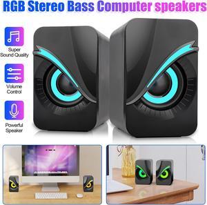 NSI RGB Lighting Wired small Computer Speaker - Dual 3W Speakers, 3.5mm jack,USB Powered, Perfect for Music, Movies, and Gaming (Black)