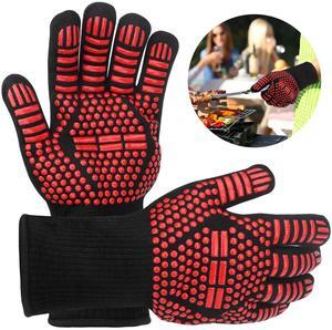 NSI High Temperature Resistance Gloves - Non-Slip Silicone Grilling Gloves for Kitchen and Outdoor Grill Barbecue Accessories (Red)
