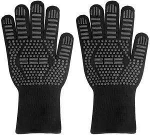 NSI High Temperature Resistance Gloves - Non-Slip Silicone Grilling Gloves for Kitchen and Outdoor Grill Barbecue Accessories (Black)