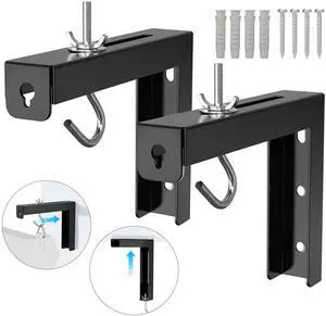 NSI Universal Projector Screen Ceiling and Wall Mount L Brackets - Adjustable 6-inch Extension Hook Kit, Supports Up to 66 lbs (Black)