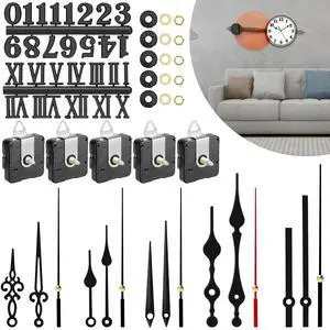 NSI 5 Pcs High Torque Quartz Clock Mechanism Replacement Kit - DIY Clock Parts with 5 Different Styles of Hands and Numerals