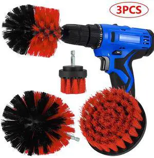 NSI 3 Pcs Nylon Drill Brush Boat Accessories - with Marine Scrub Brush Attachment for Drill,Perfect for Boats, Canoes, and Watercraft Cleaning (Red)
