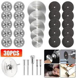 NSI 30 Pcs Cutting Wheel Set for Rotary Tool - HSS Circular Saw Blades, Diamond, and Resin Cutting Discs for Wood, Plastic, Stone, and More