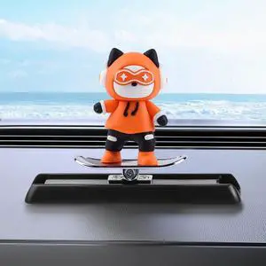 NSI Cute Cat Dashboard Decoration - Fun Skateboarding Cat Ornament for Car Interior , Durable Silicone/Alloy Design with UV Resistance,Perfect Gift for Family and Friends(Orange)