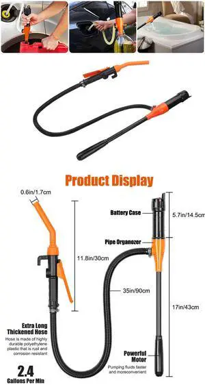 NSI Battery-Powered Liquid Transfer Pump  2.4 GPM Siphon Rate, Flow Control Nozzle, Ideal for Gas, Diesel, Kerosene, and More