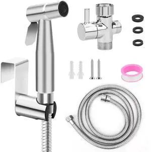 NSI Handheld Stainless Steel Bidet Sprayer for Toilet - Adjustable Water Pressure, Easy Installation, Multi-Functional Use for Bathroom Cleaning, Pet Bathing, and More