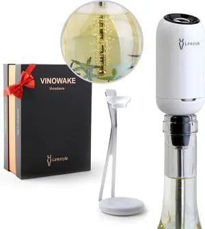 NSI Electric Wine Aerator Instand Aeration on-the-go for Refined Flavor and Aroma, LED Lights for Aesthetics, Works with Wine & Spirits (White)