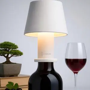 NSI Glovi Premium Wine Bottle Lamp Dimmable White Lights, Rechargeable & Waterproof, Indoor/Outdoor, Luxe Metal Shade( White)