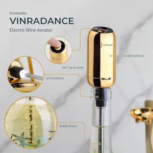 NSI Electric Wine Aerator Instand Aeration on-the-go for Refined Flavor and Aroma, LED Lights for Aesthetics, Works with Wine & Spirits (Gold)