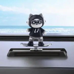 NSI Cute Cat Dashboard Decoration - Fun Skateboarding Cat Ornament for Car Interior , Durable Silicone/Alloy Design with UV Resistance,Perfect Gift for Family and Friends(Black)
